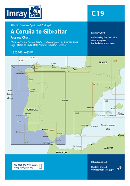 Carta náutica Imray C19, A Coruña a Gibraltar